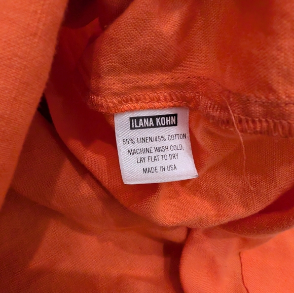 Ilana Kohn Pullover Linen/Cotton Shirt Orange Women's Size XL Made in USA - Picture 5 of 7
